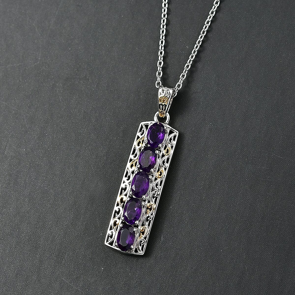 EverTrue African Amethyst 2.10 ctw Pendant in 18K YG Plated and Platinum Bond with Stainless Steel Necklace 20 Inches image number 1