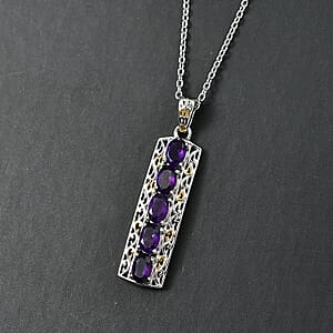 EverTrue African Amethyst 2.10 ctw Pendant in 18K YG Plated and Platinum Bond with Stainless Steel Necklace 20 Inches