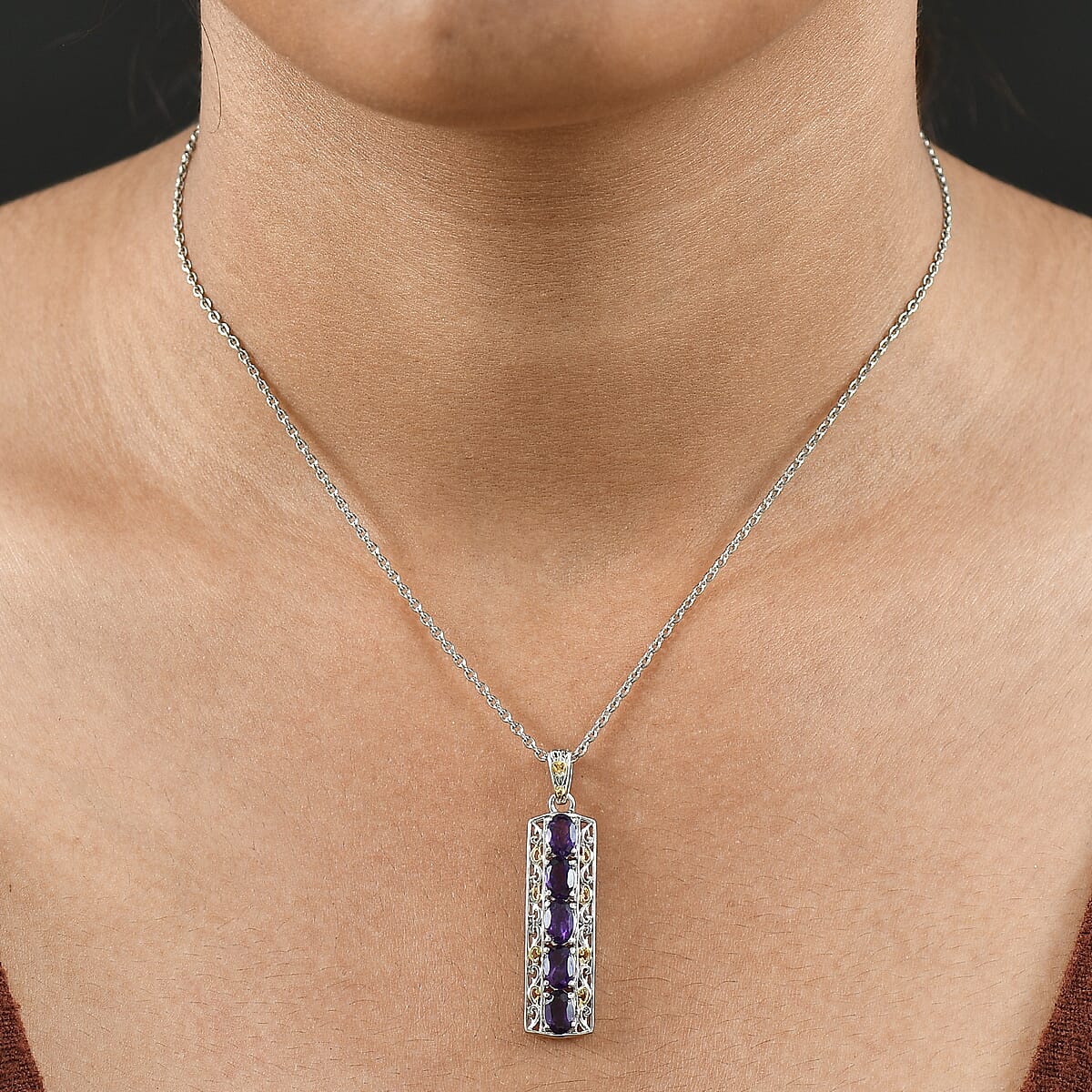 EverTrue African Amethyst 2.10 ctw Pendant in 18K YG Plated and Platinum Bond with Stainless Steel Necklace 20 Inches image number 2