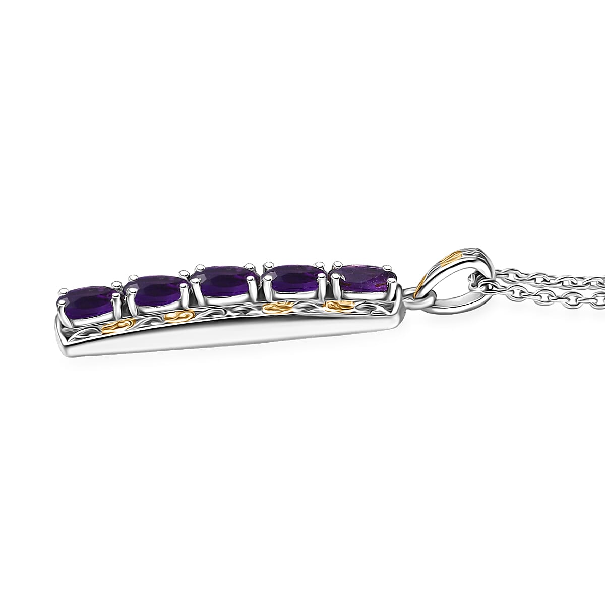 EverTrue African Amethyst 2.10 ctw Pendant in 18K YG Plated and Platinum Bond with Stainless Steel Necklace 20 Inches image number 3