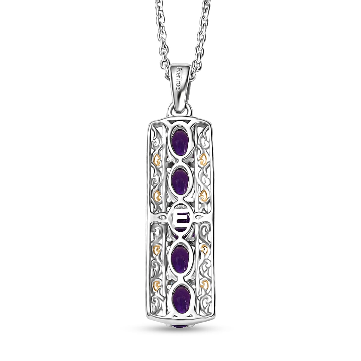 EverTrue African Amethyst 2.10 ctw Pendant in 18K YG Plated and Platinum Bond with Stainless Steel Necklace 20 Inches