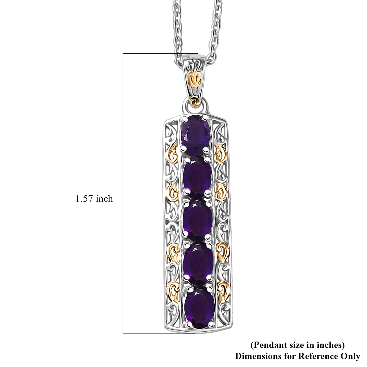 EverTrue African Amethyst 2.10 ctw Pendant in 18K YG Plated and Platinum Bond with Stainless Steel Necklace 20 Inches image number 5