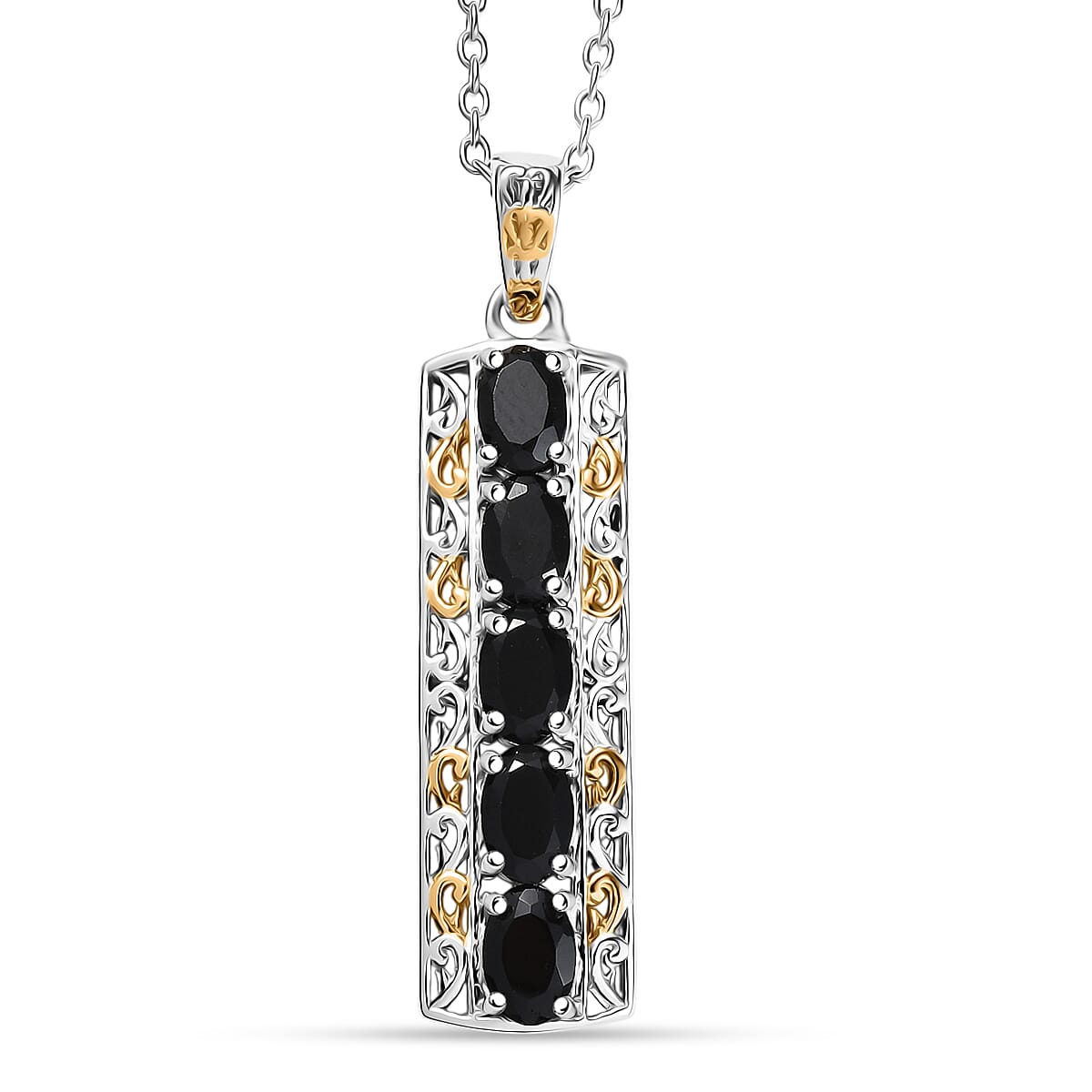 EverTrue Thai Black Spinel 2.10 ctw Pendant in 18K YG Plated and Platinum Bond with Stainless Steel Necklace 20 Inches image number 0