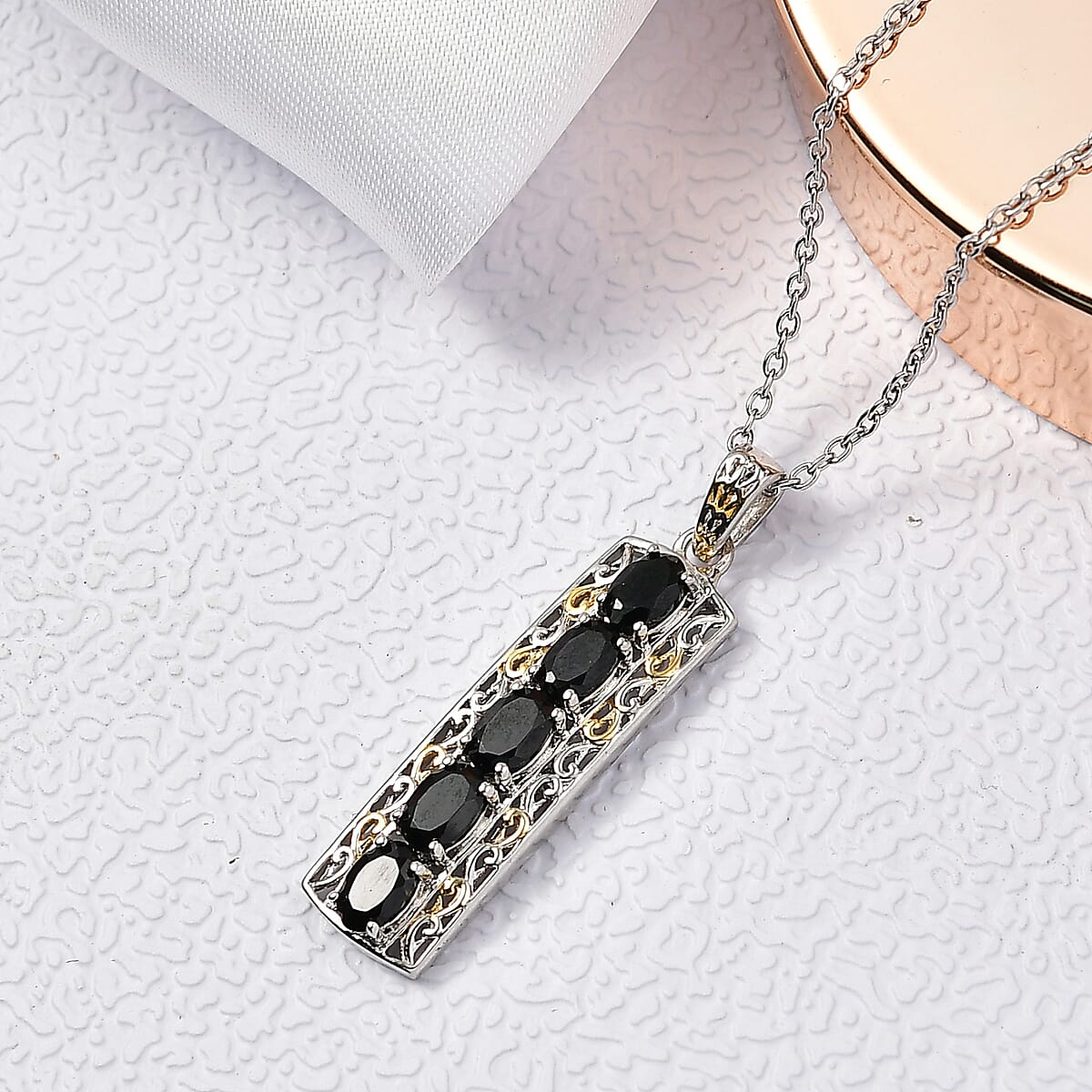 EverTrue Thai Black Spinel 2.10 ctw Pendant in 18K YG Plated and Platinum Bond with Stainless Steel Necklace 20 Inches image number 1