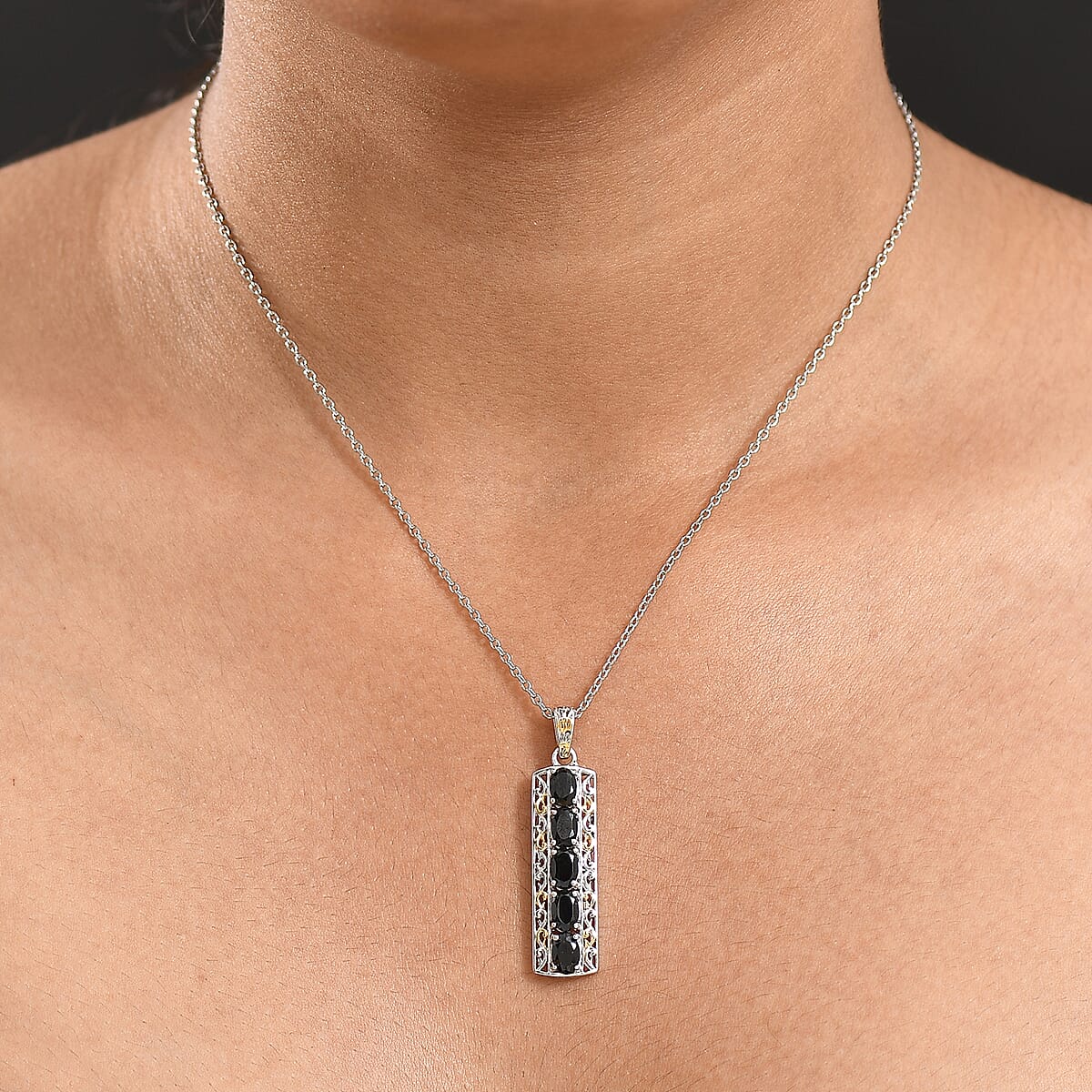 EverTrue Thai Black Spinel 2.10 ctw Pendant in 18K YG Plated and Platinum Bond with Stainless Steel Necklace 20 Inches image number 2