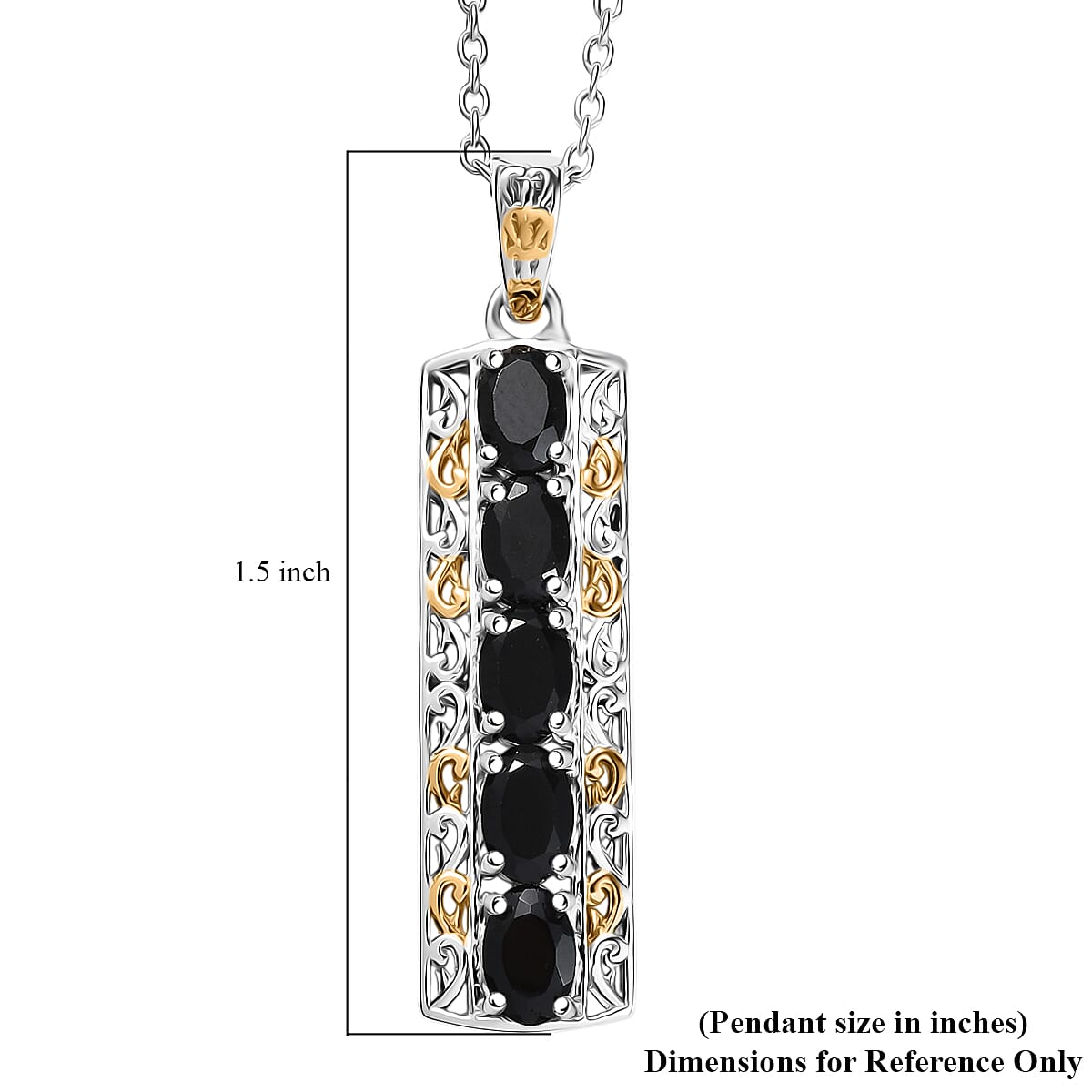 EverTrue Thai Black Spinel 2.10 ctw Pendant in 18K YG Plated and Platinum Bond with Stainless Steel Necklace 20 Inches image number 5