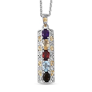 EverTrue Multi Gemstone 2.10 ctw Pendant in 18K YG Plated and Platinum Bond with Stainless Steel Necklace 20 Inches 