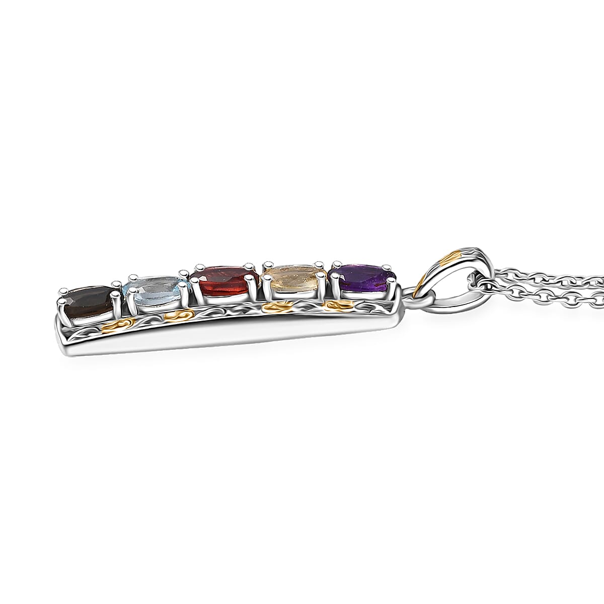 EverTrue Multi Gemstone 2.10 ctw Pendant in 18K YG Plated and Platinum Bond with Stainless Steel Necklace 20 Inches  image number 3