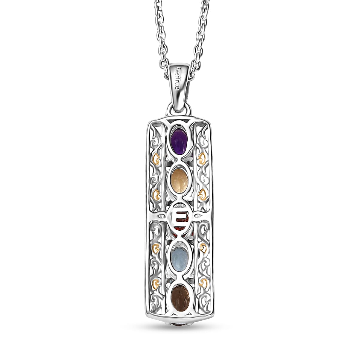 EverTrue Multi Gemstone 2.10 ctw Pendant in 18K YG Plated and Platinum Bond with Stainless Steel Necklace 20 Inches