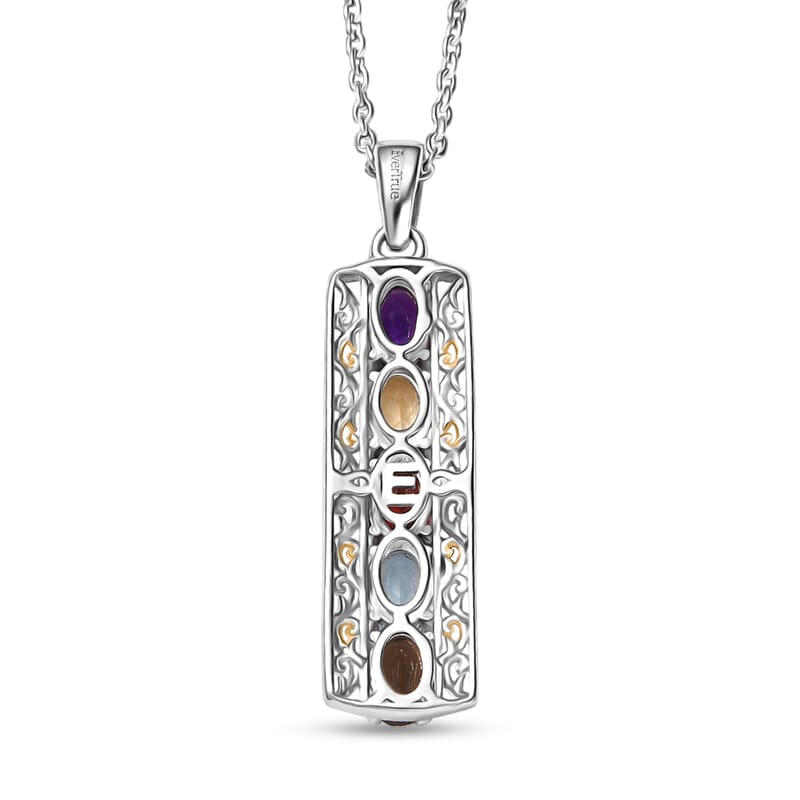 EverTrue Multi Gemstone 2.10 ctw Pendant in 18K YG Plated and Platinum Bond with Stainless Steel Necklace 20 Inches