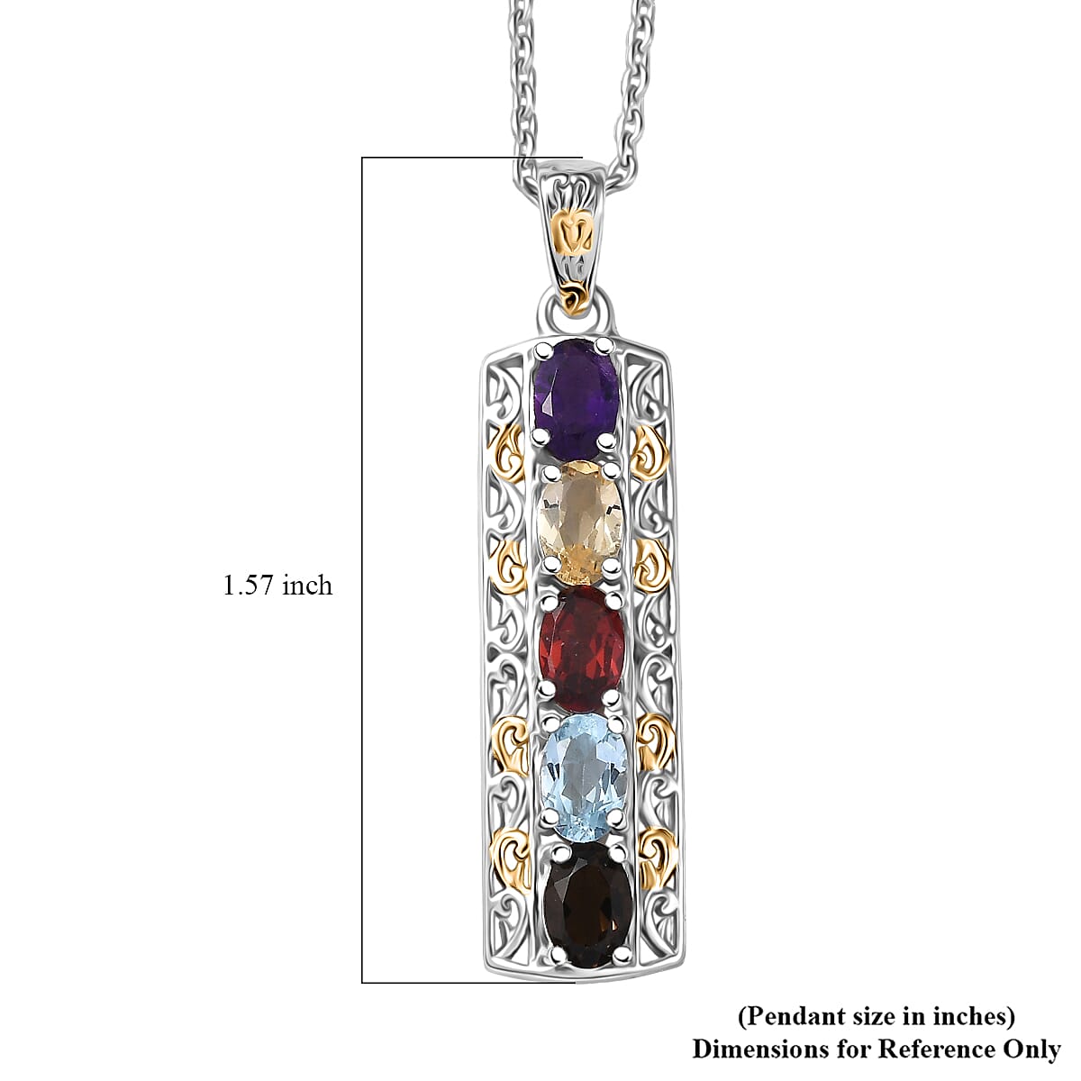 EverTrue Multi Gemstone 2.10 ctw Pendant in 18K YG Plated and Platinum Bond with Stainless Steel Necklace 20 Inches