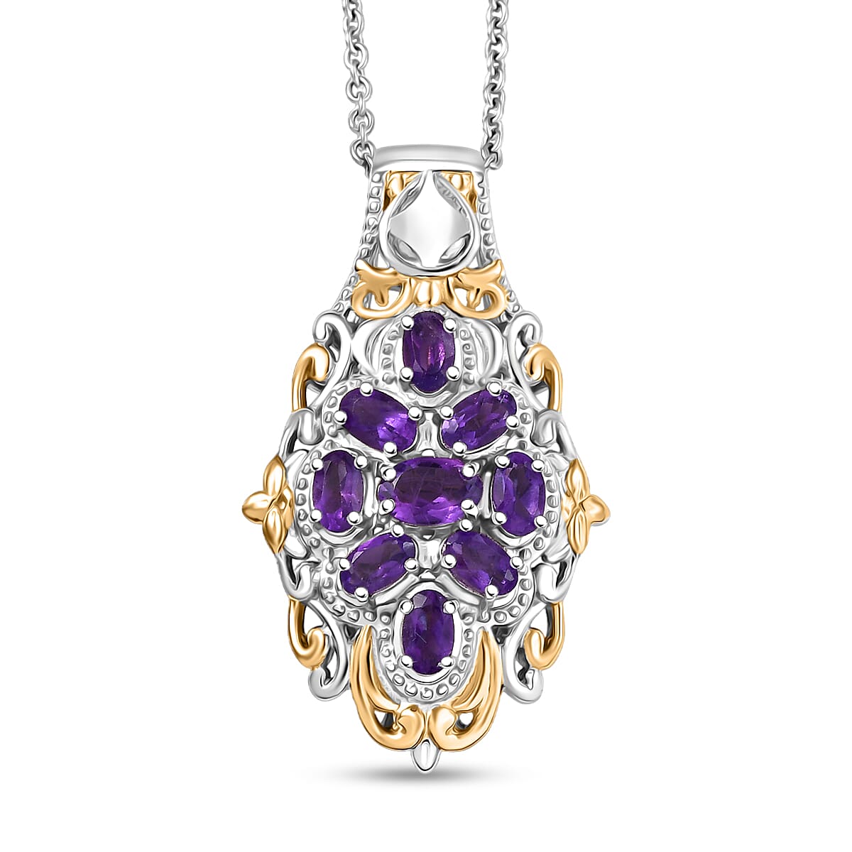 EverTrue African Amethyst 2.24 ctw Pendant in 18K YG Plated and Platinum Bond with Stainless Steel Necklace 20 Inches image number 0