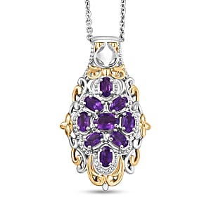 EverTrue African Amethyst 2.24 ctw Pendant in 18K YG Plated and Platinum Bond with Stainless Steel Necklace 20 Inches
