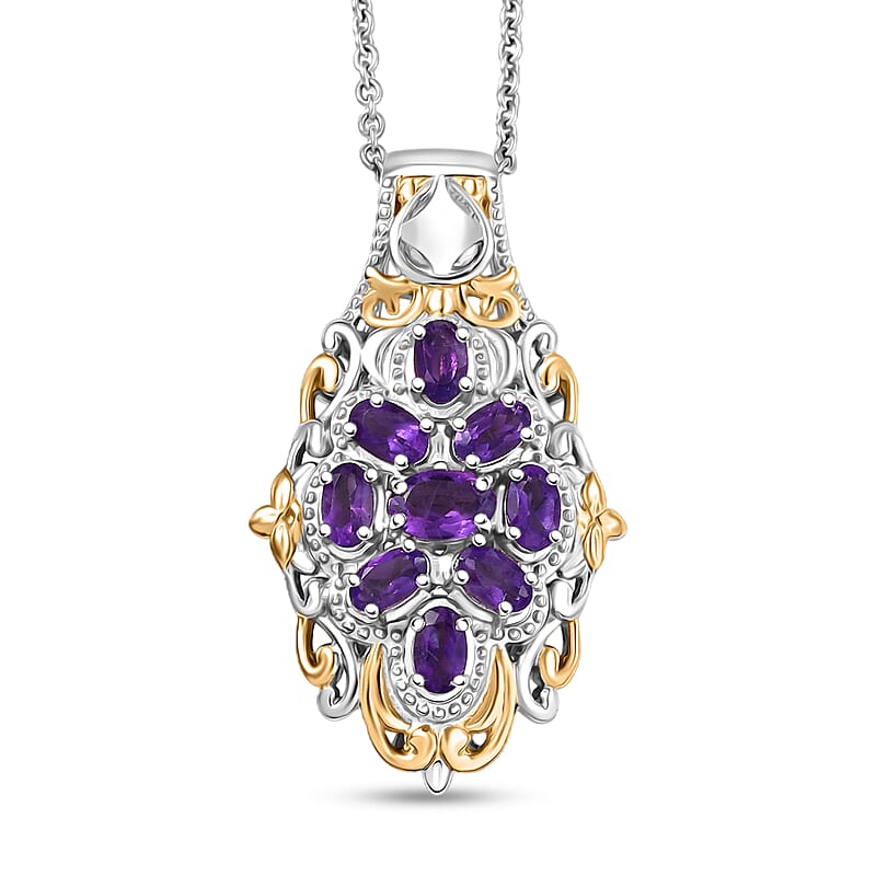 EverTrue African Amethyst 2.24 ctw Pendant in 18K YG Plated and Platinum Bond with Stainless Steel Necklace 20 Inches