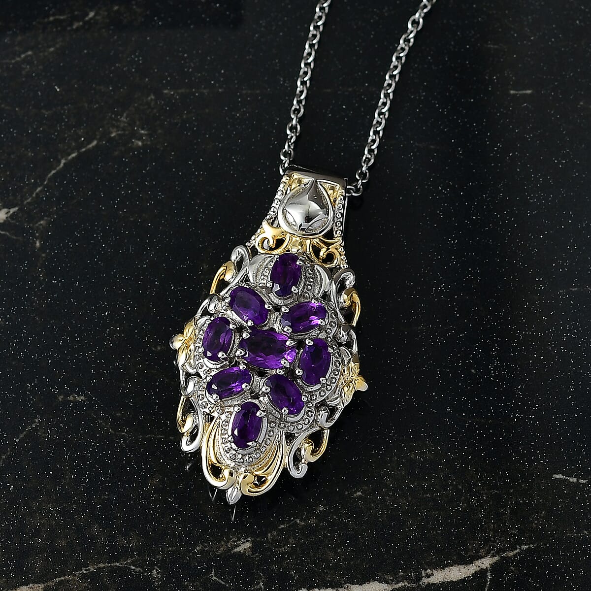 EverTrue African Amethyst 2.24 ctw Pendant in 18K YG Plated and Platinum Bond with Stainless Steel Necklace 20 Inches image number 1