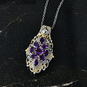 EverTrue African Amethyst 2.24 ctw Pendant in 18K YG Plated and Platinum Bond with Stainless Steel Necklace 20 Inches