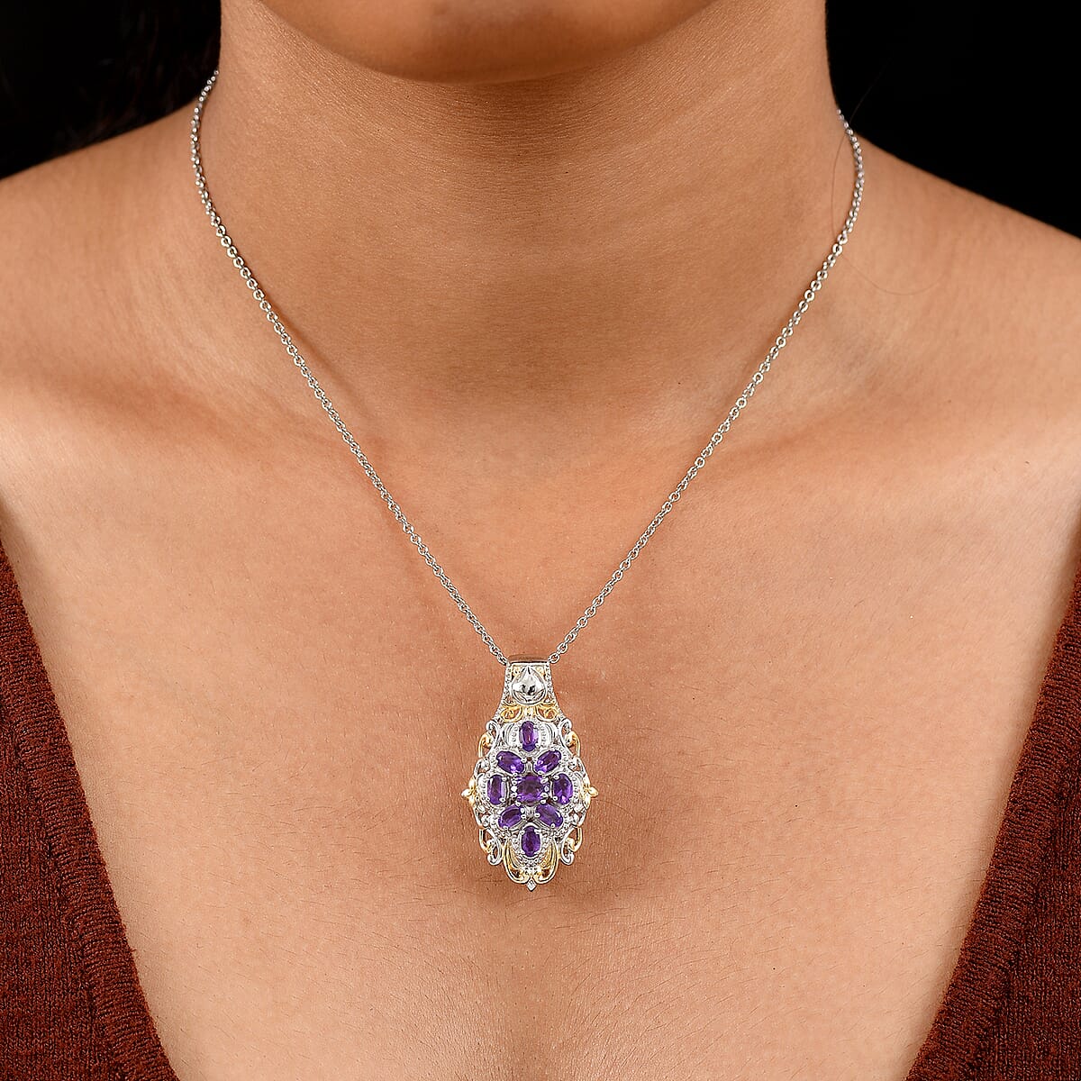 EverTrue African Amethyst 2.24 ctw Pendant in 18K YG Plated and Platinum Bond with Stainless Steel Necklace 20 Inches image number 2