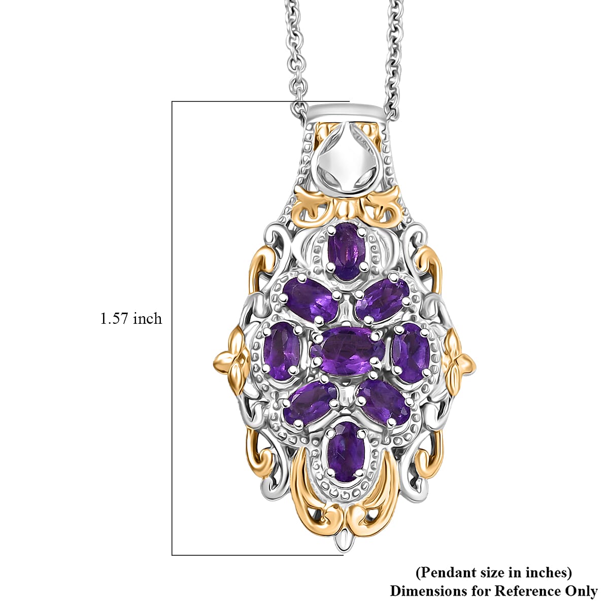 EverTrue African Amethyst 2.24 ctw Pendant in 18K YG Plated and Platinum Bond with Stainless Steel Necklace 20 Inches image number 6