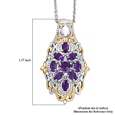EverTrue African Amethyst 2.24 ctw Pendant in 18K YG Plated and Platinum Bond with Stainless Steel Necklace 20 Inches