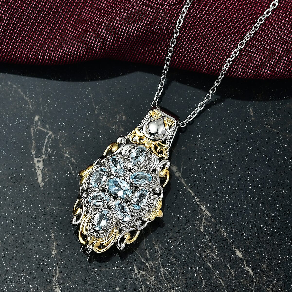 EverTrue Sky Blue Topaz 3.00 ctw Pendant in 18K YG Plated and Platinum Bond with Stainless Steel Necklace 20 Inches image number 1