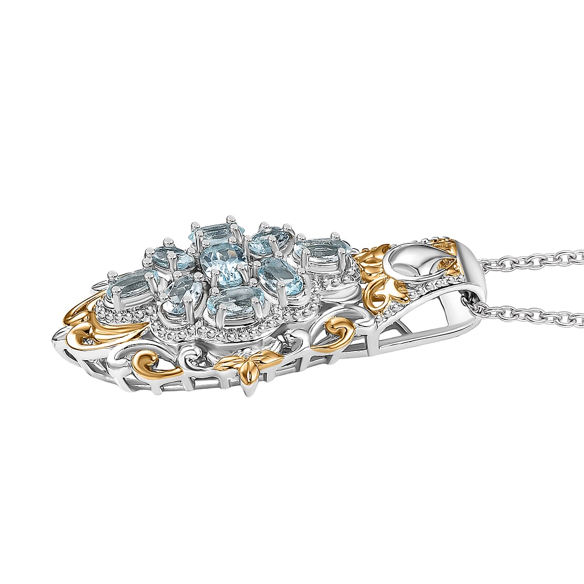 EverTrue Sky Blue Topaz 3.00 ctw Pendant in 18K YG Plated and Platinum Bond with Stainless Steel Necklace 20 Inches image number 3