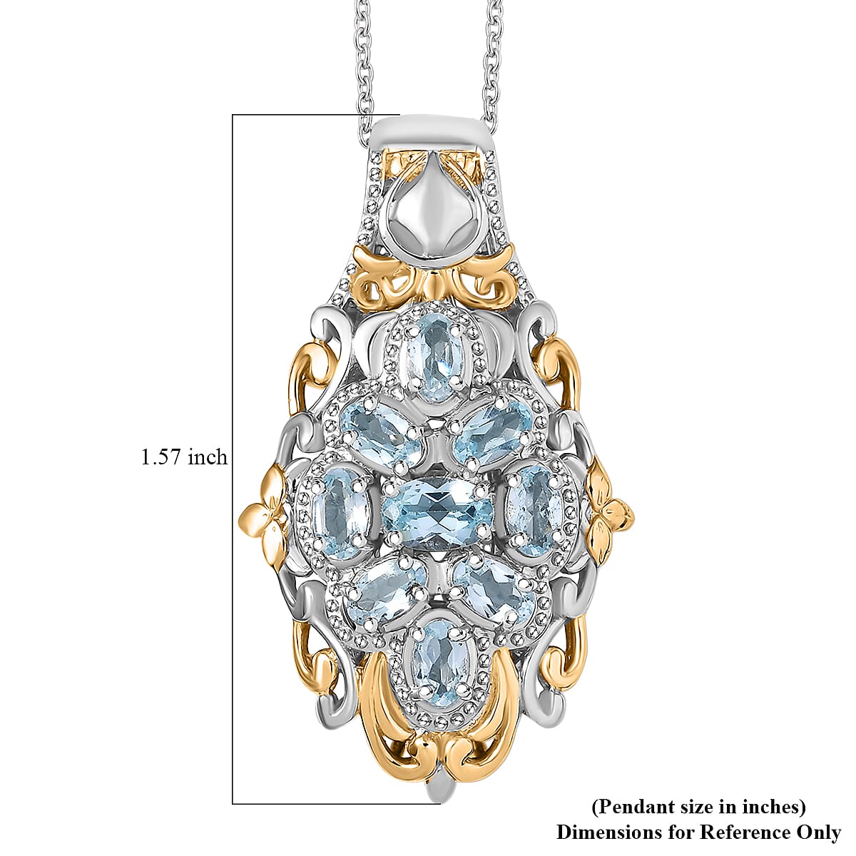 EverTrue Sky Blue Topaz 3.00 ctw Pendant in 18K YG Plated and Platinum Bond with Stainless Steel Necklace 20 Inches image number 6