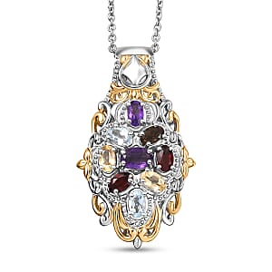 EverTrue Multi Gemstone 2.24 ctw Pendant in 18K YG Plated and Platinum Bond with Stainless Steel Necklace 20 Inches