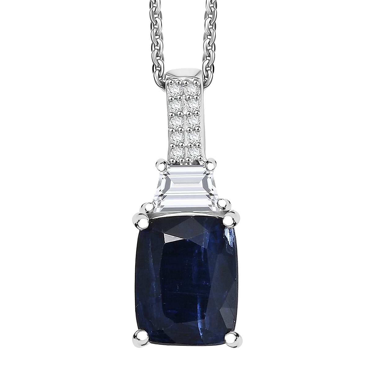 D'Joy Premium Kashmir Kyanite and Moissanite 2.90 ctw The Midnight Tide Pendant Necklace in Rhodium Over Sterling Silver 20 Inches image number 0