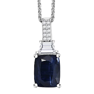 D'Joy Premium Kashmir Kyanite and Moissanite 2.90 ctw The Midnight Tide Pendant Necklace in Rhodium Over Sterling Silver 20 Inches