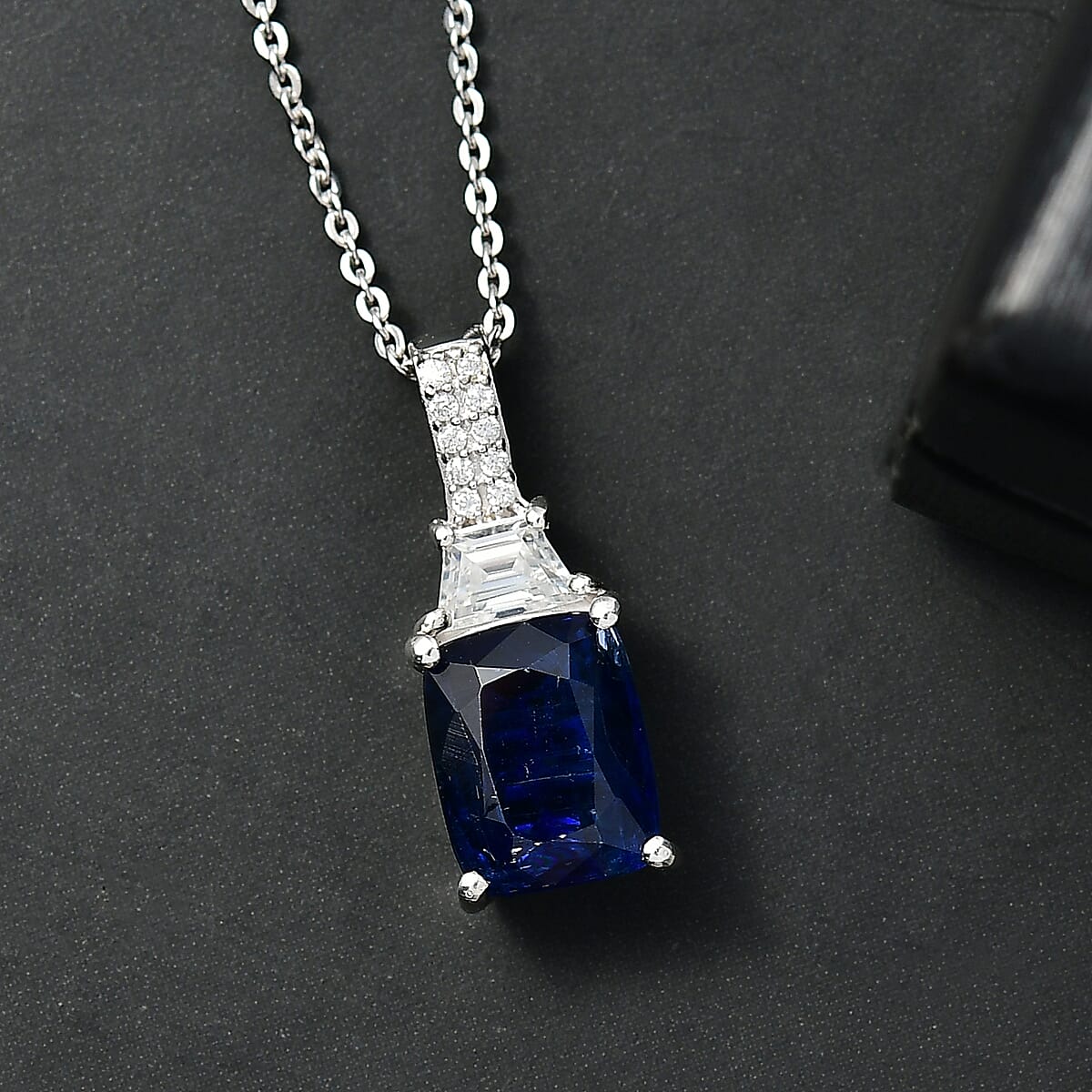 D'Joy Premium Kashmir Kyanite and Moissanite 2.90 ctw The Midnight Tide Pendant Necklace in Rhodium Over Sterling Silver 20 Inches image number 1