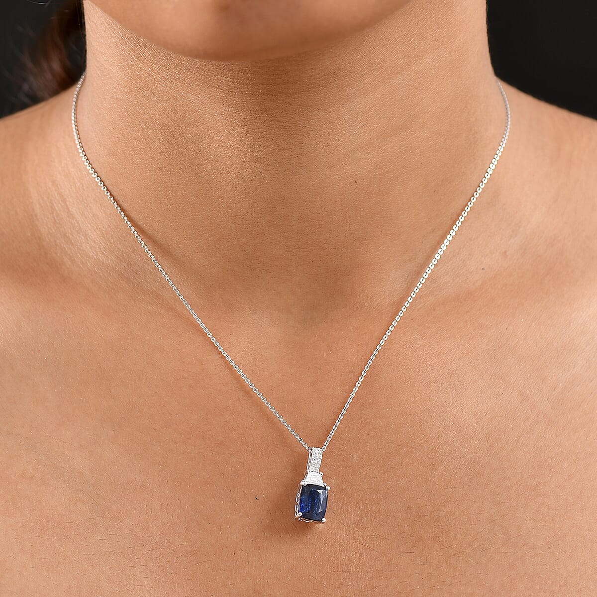 D'Joy Premium Kashmir Kyanite and Moissanite 2.90 ctw The Midnight Tide Pendant Necklace in Rhodium Over Sterling Silver 20 Inches image number 2
