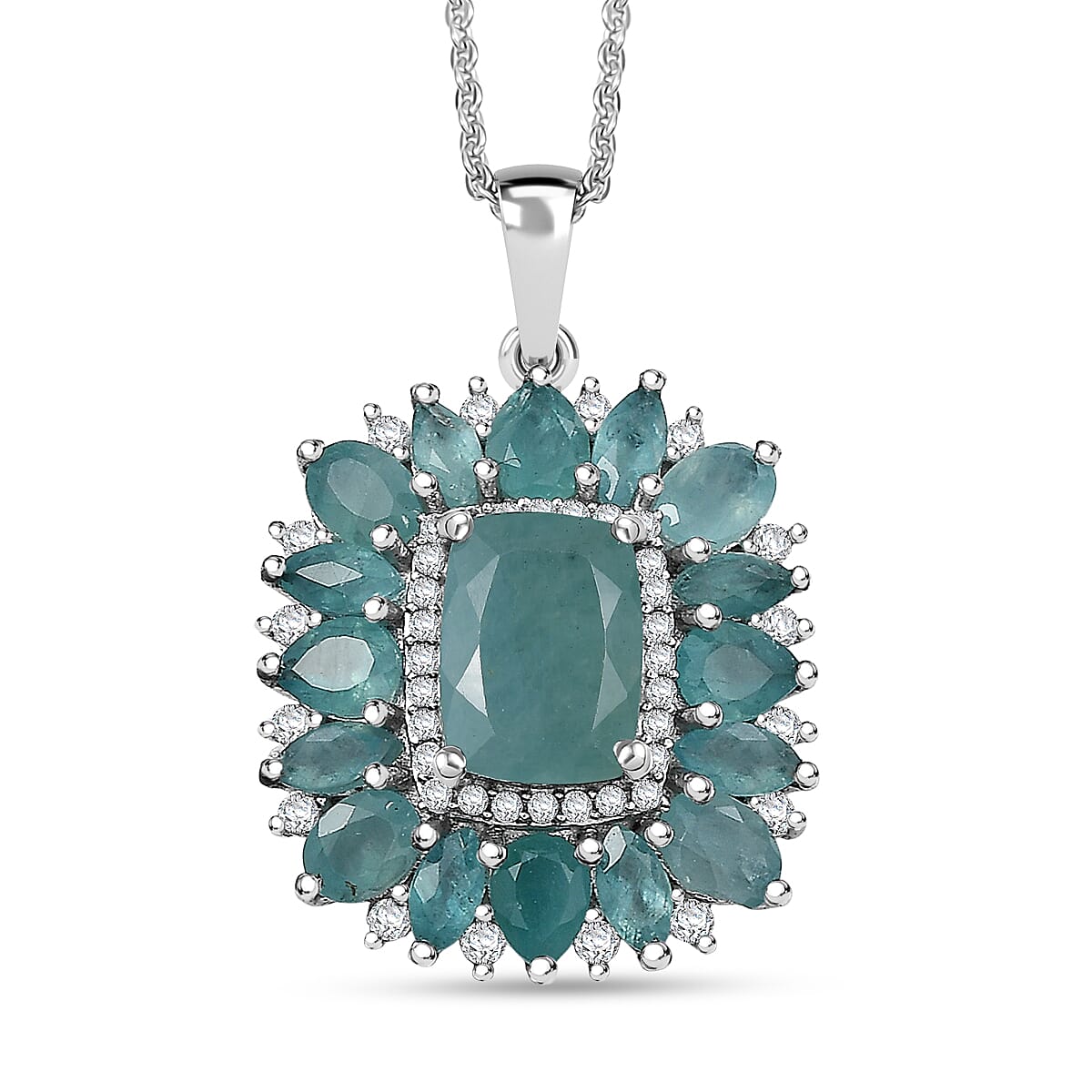 D'Joy Premium Grandidierite and White Zircon 3.80 ctw Pendant Necklace in Rhodium Over Sterling Silver 20 Inches image number 0