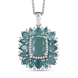 D'Joy Premium Grandidierite and White Zircon 3.80 ctw Pendant Necklace in Rhodium Over Sterling Silver 20 Inches