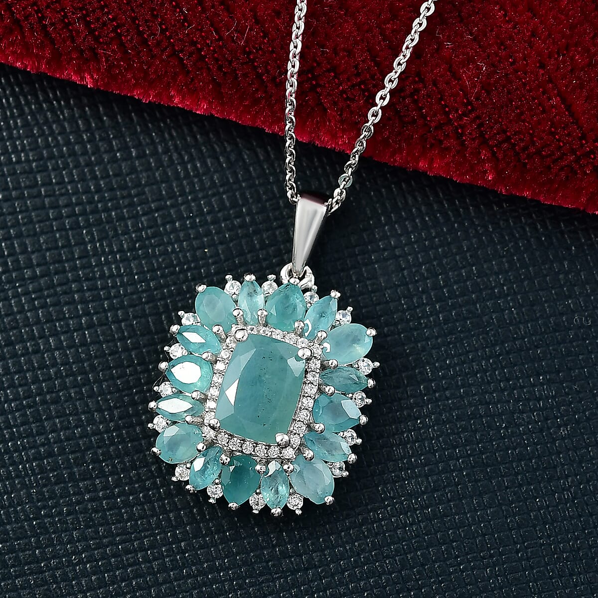 D'Joy Premium Grandidierite and White Zircon 3.80 ctw Pendant Necklace in Rhodium Over Sterling Silver 20 Inches image number 1