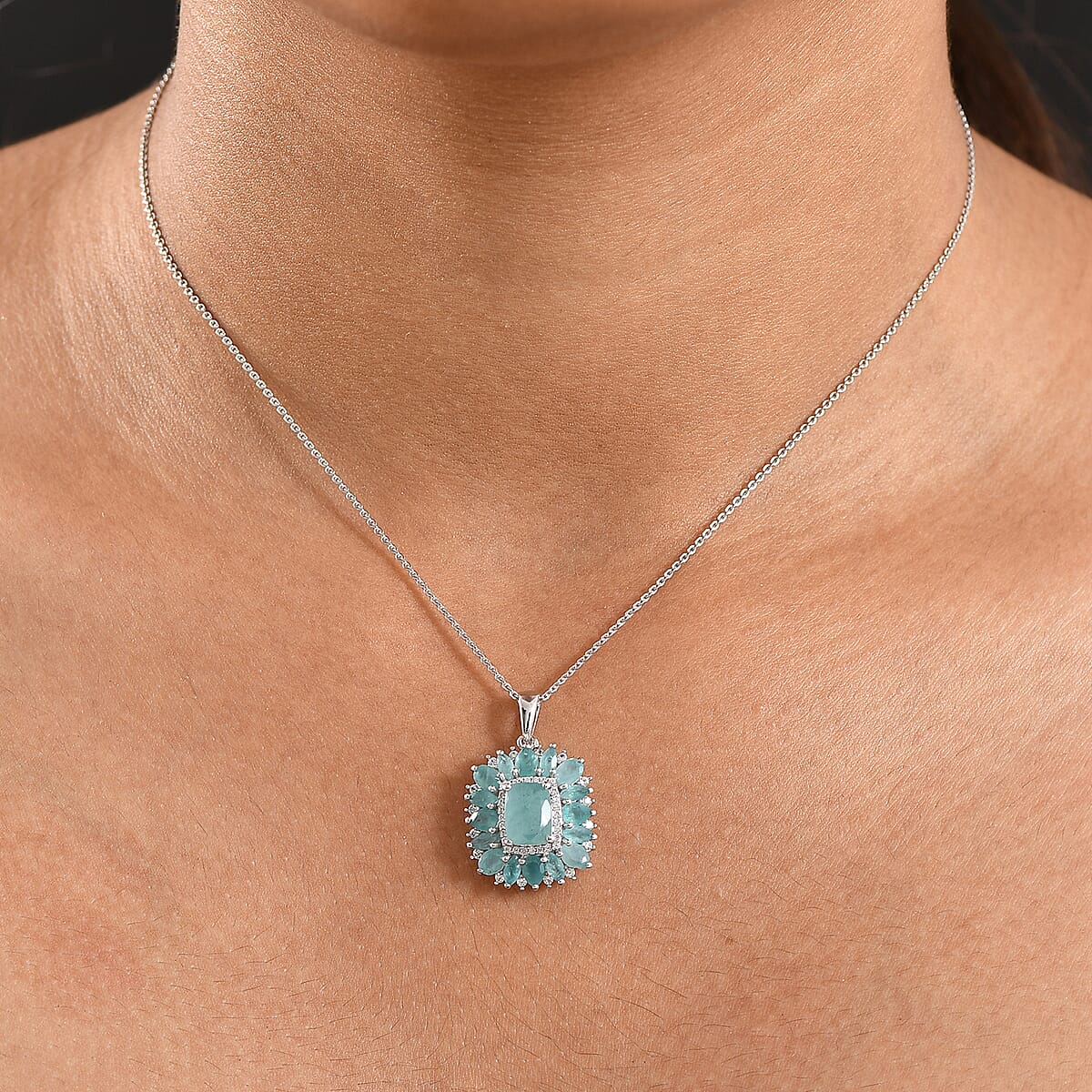 D'Joy Premium Grandidierite and White Zircon 3.80 ctw Pendant Necklace in Rhodium Over Sterling Silver 20 Inches image number 2
