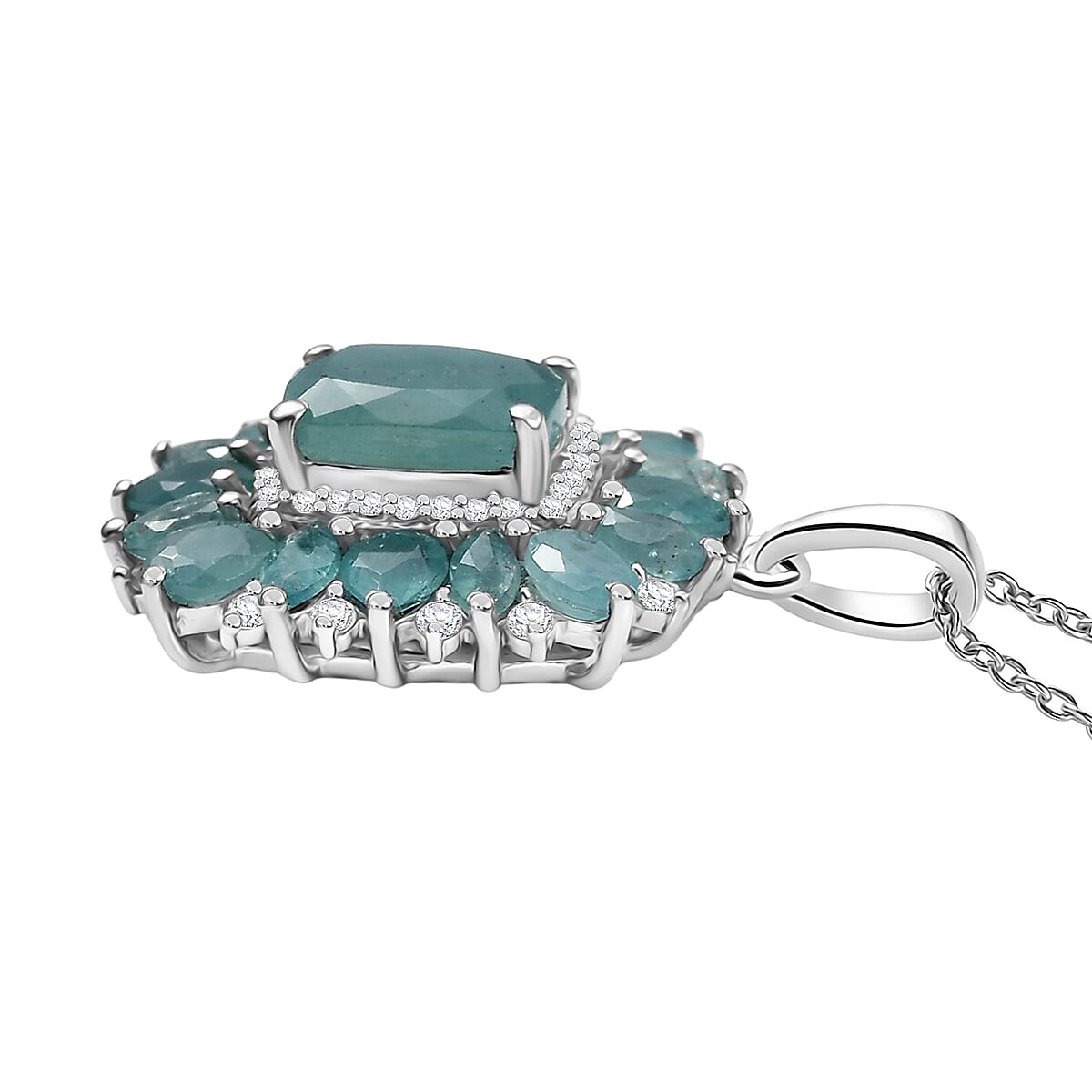 D'Joy Premium Grandidierite and White Zircon 3.80 ctw Pendant Necklace in Rhodium Over Sterling Silver 20 Inches image number 3