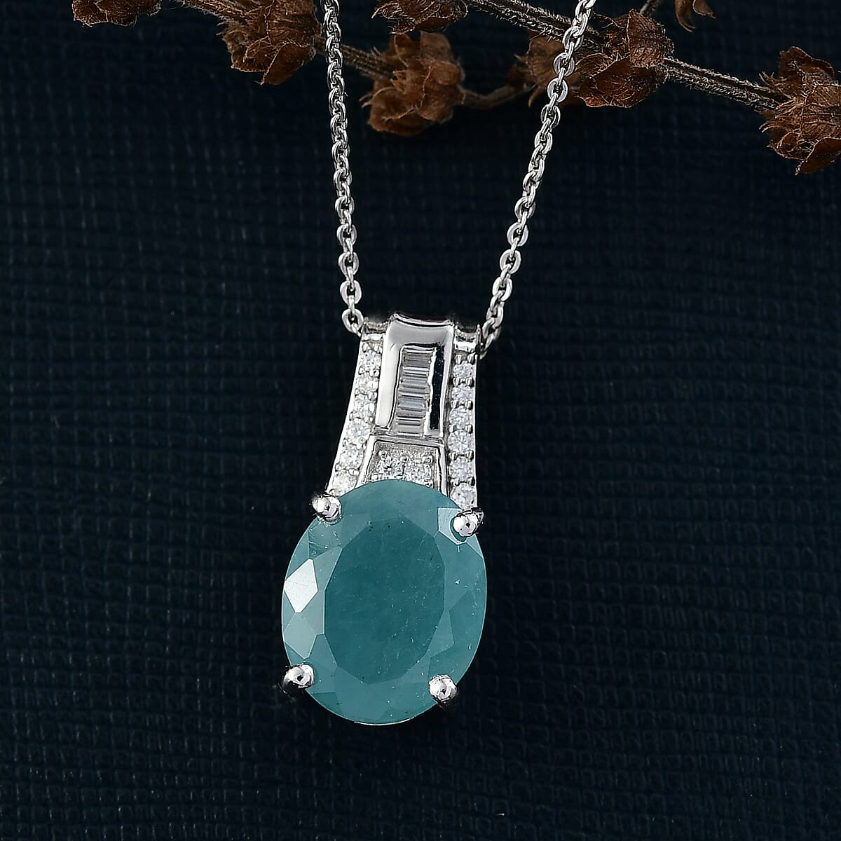 D'Joy Premium Grandidierite and Moissanite 4.70 ctw Pendant Necklace in Rhodium Over Sterling Silver 20 Inches image number 1