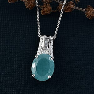 D'Joy Premium Grandidierite and Moissanite 4.70 ctw Art Deco Pendant Necklace in Rhodium Over Sterling Silver 20 Inches