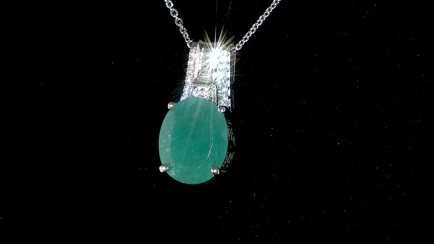 D'Joy Premium Grandidierite and Moissanite 4.70 ctw Art Deco Pendant Necklace in Rhodium Over Sterling Silver 20 Inches