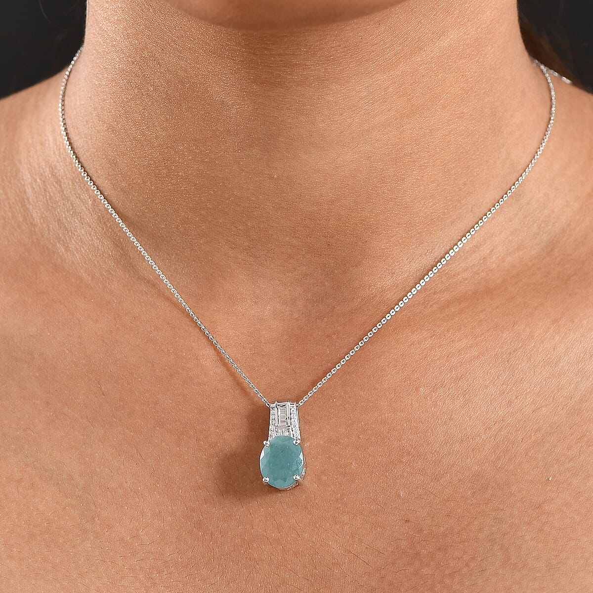 D'Joy Premium Grandidierite and Moissanite 4.70 ctw Pendant Necklace in Rhodium Over Sterling Silver 20 Inches image number 2