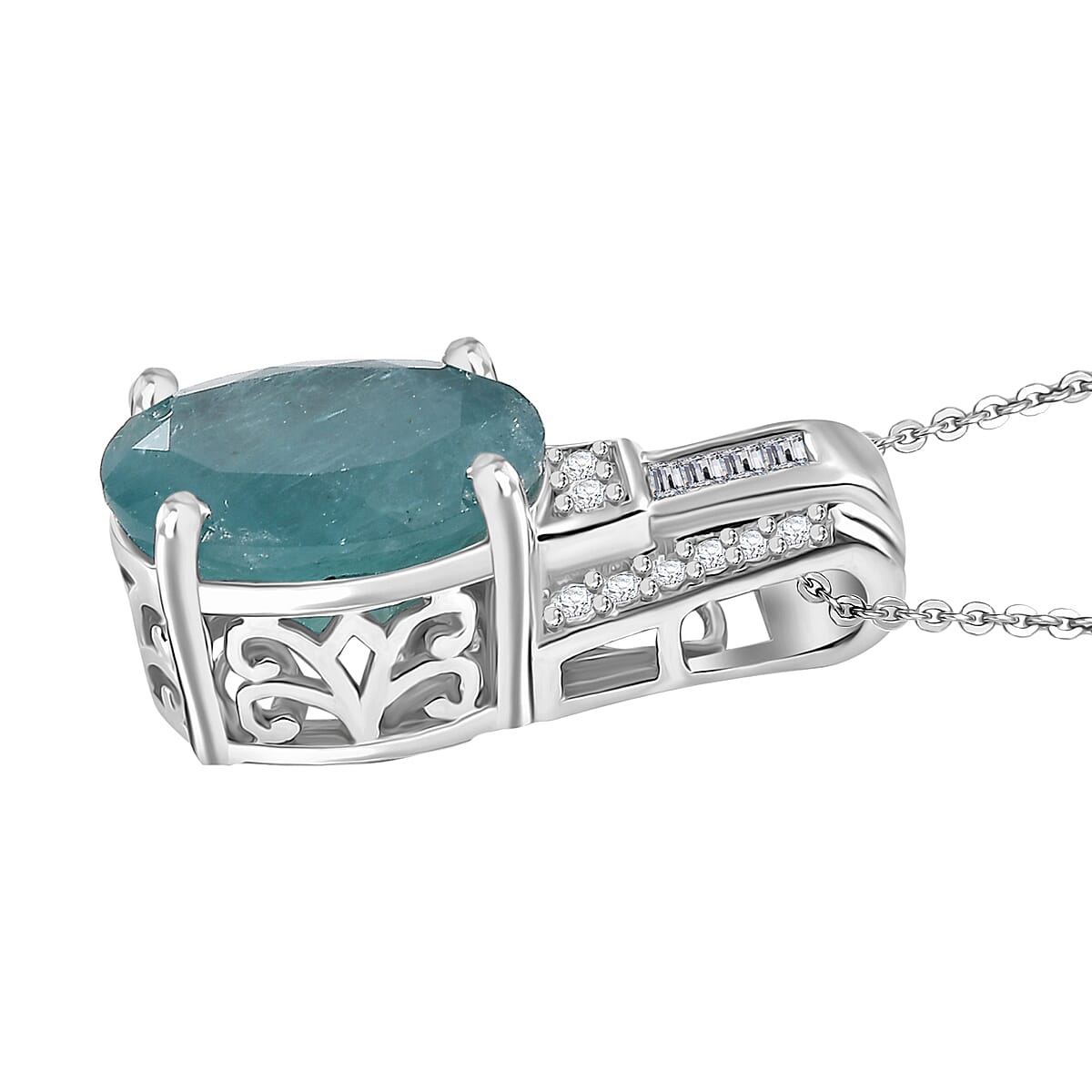 D'Joy Premium Grandidierite and Moissanite 4.70 ctw Pendant Necklace in Rhodium Over Sterling Silver 20 Inches image number 3