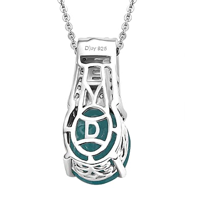 D'Joy Premium Grandidierite and Moissanite 4.70 ctw Art Deco Pendant Necklace in Rhodium Over Sterling Silver 20 Inches