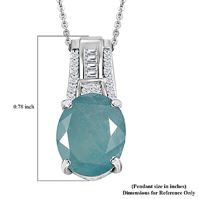D'Joy Premium Grandidierite and Moissanite 4.70 ctw Art Deco Pendant Necklace in Rhodium Over Sterling Silver 20 Inches