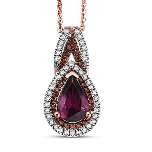 D'Joy AAA Radiant Ember Garnet and Multi Gemstone 1.65 ctw Pendant Necklace 20 Inches in 18K Vermeil Rose Gold Over Sterling Silver
