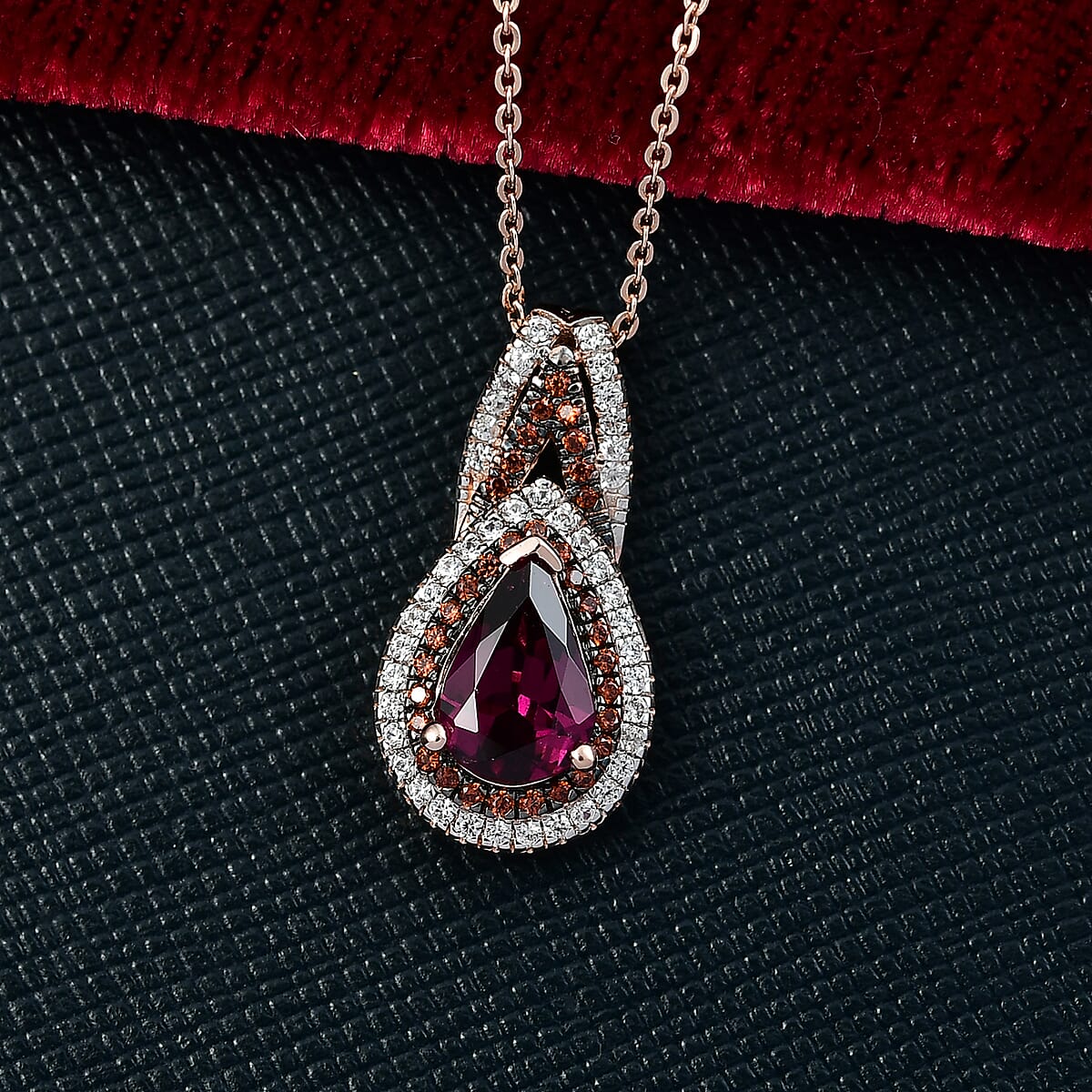 D'Joy AAA Radiant Ember Garnet and Multi Gemstone 1.65 ctw Pendant Necklace 20 Inches in 18K Vermeil Rose Gold Over Sterling Silver image number 1