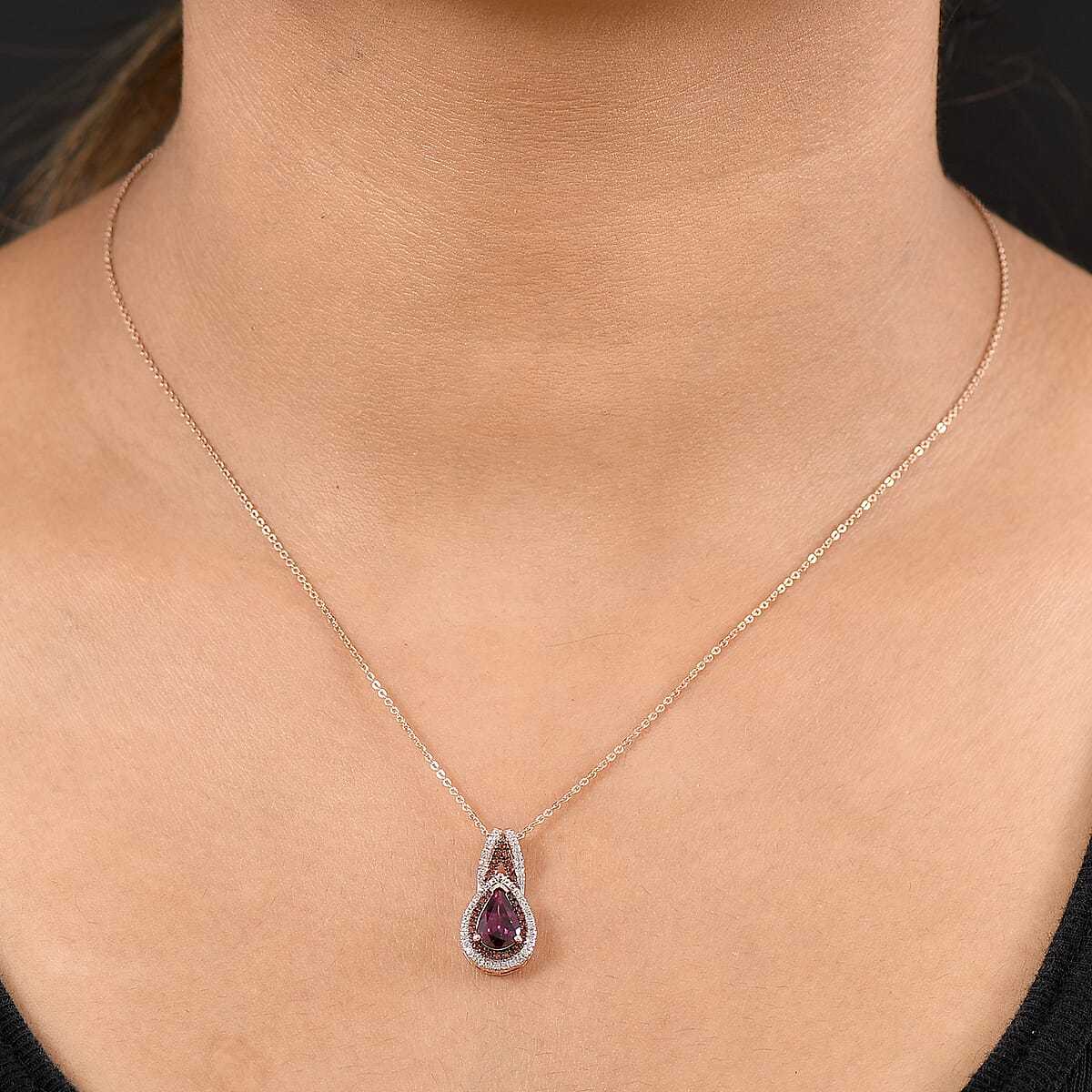 D'Joy AAA Radiant Ember Garnet and Multi Gemstone 1.65 ctw Pendant Necklace 20 Inches in 18K Vermeil Rose Gold Over Sterling Silver image number 2