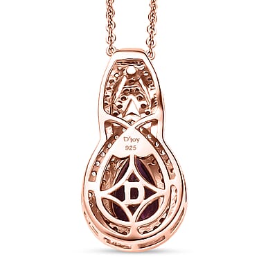 D'Joy AAA Radiant Ember Garnet and Multi Gemstone 1.65 ctw Pendant Necklace 20 Inches in 18K Vermeil Rose Gold Over Sterling Silver