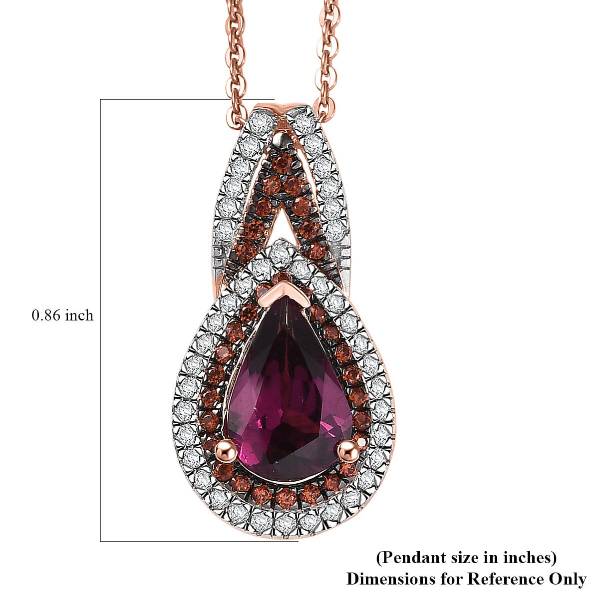 D'Joy AAA Radiant Ember Garnet and Multi Gemstone 1.65 ctw Pendant Necklace 20 Inches in 18K Vermeil Rose Gold Over Sterling Silver