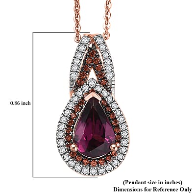 D'Joy AAA Radiant Ember Garnet and Multi Gemstone 1.65 ctw Pendant Necklace 20 Inches in 18K Vermeil Rose Gold Over Sterling Silver