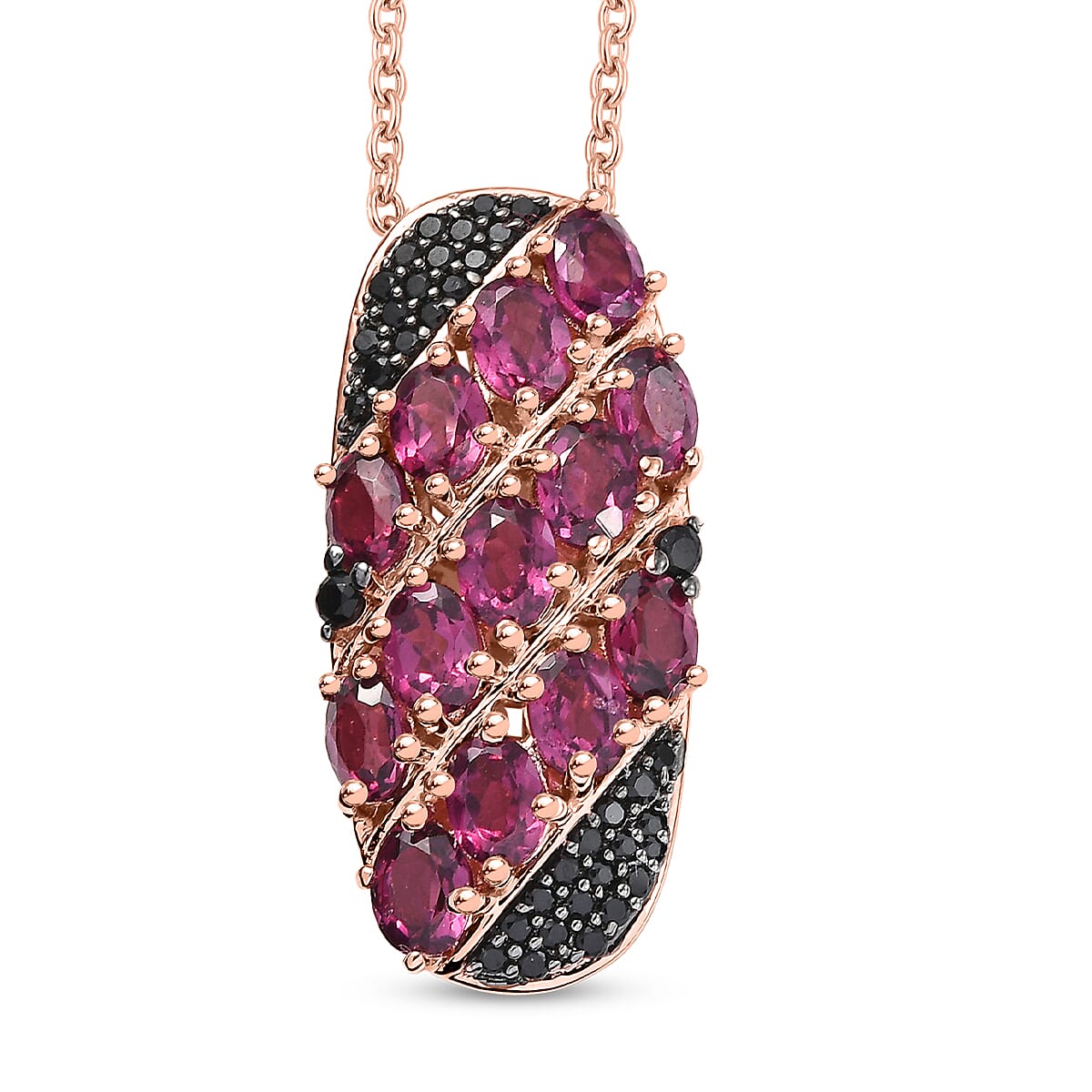 EverTrue Orissa Rhodolite Garnet and Thai Black Spinel 3.30 ctw Pendant in 18K RG Plated with ION Plated RG Stainless Steel Necklace 20 Inches image number 0